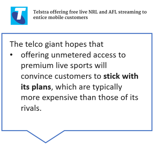 Telstra offering free live NRL. and AFL streaming to entice mobile customers